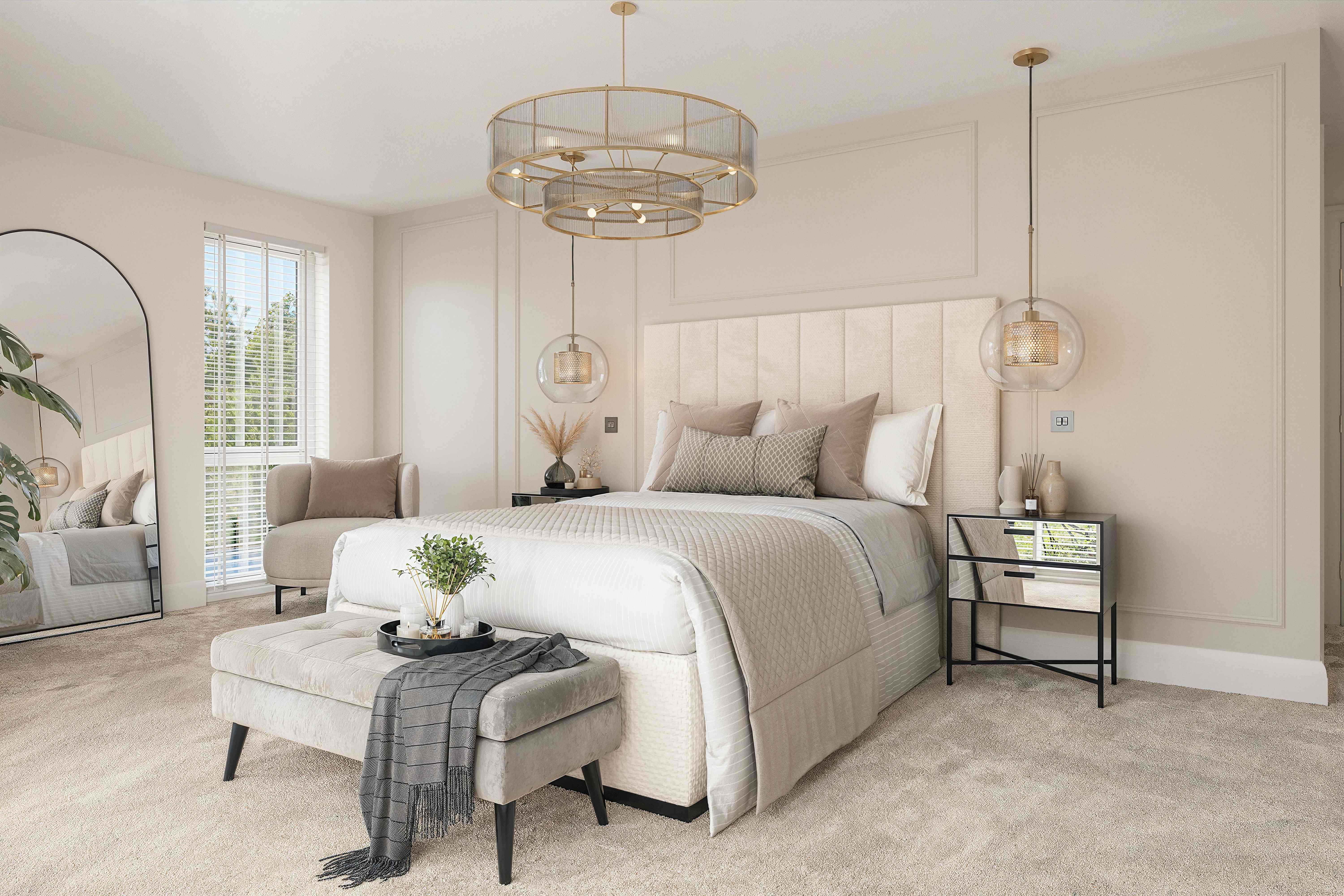 Elegant guest bedroom in soft neutral tones